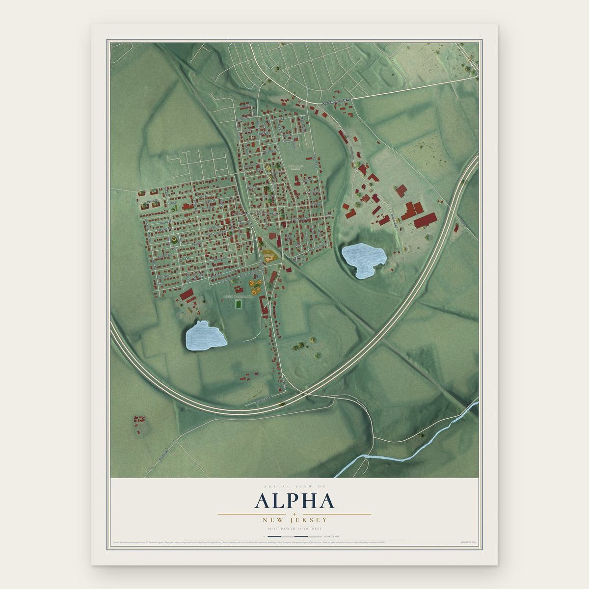 Alpha, New Jersey map print, the full design