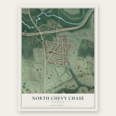 North Chevy Chase, Maryland map print, the full design