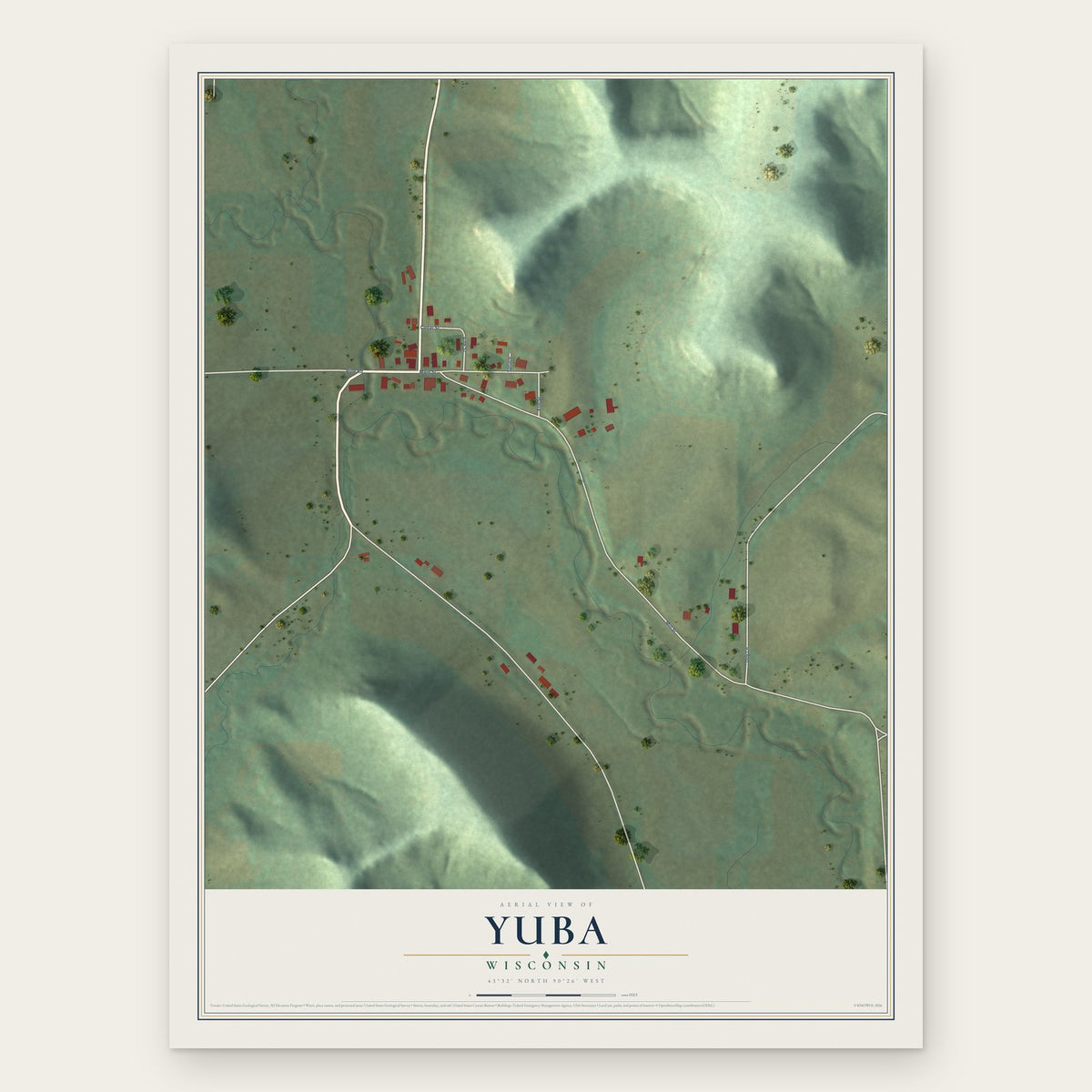 Yuba, Wisconsin map print, the full design