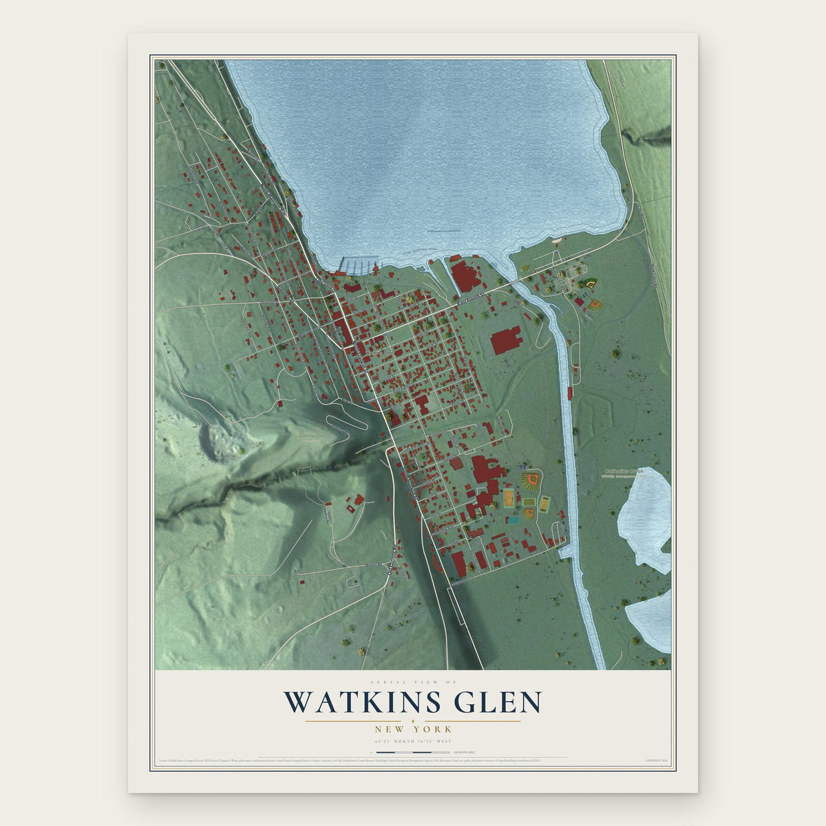 Watkins Glen, New York map print, the full design