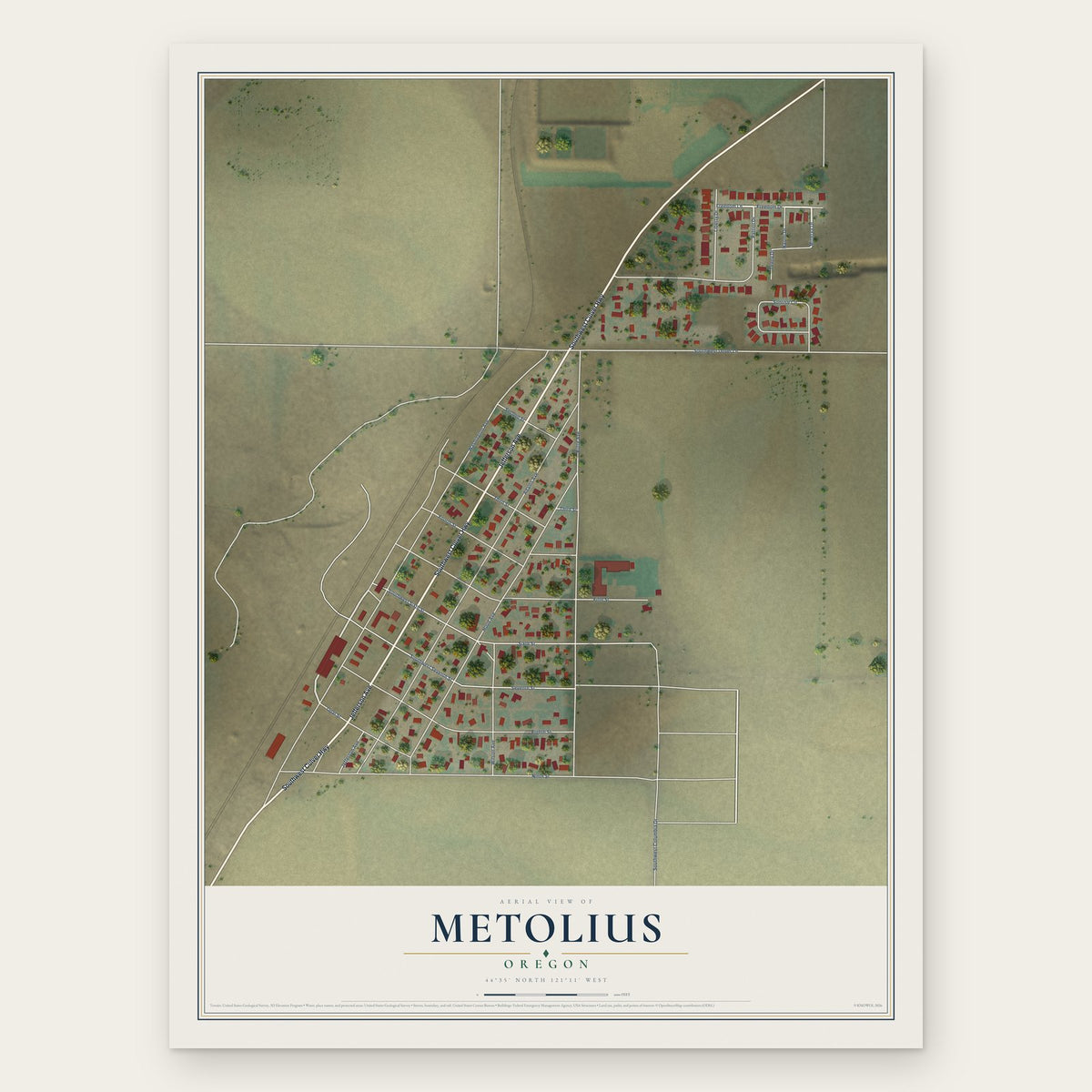 Metolius, Oregon map print, the full design