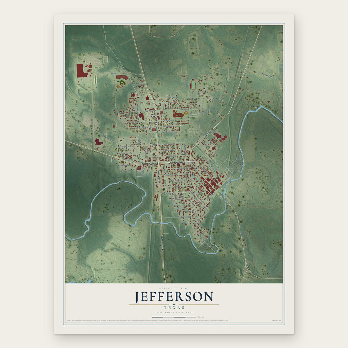 Jefferson, Texas map print, the full design