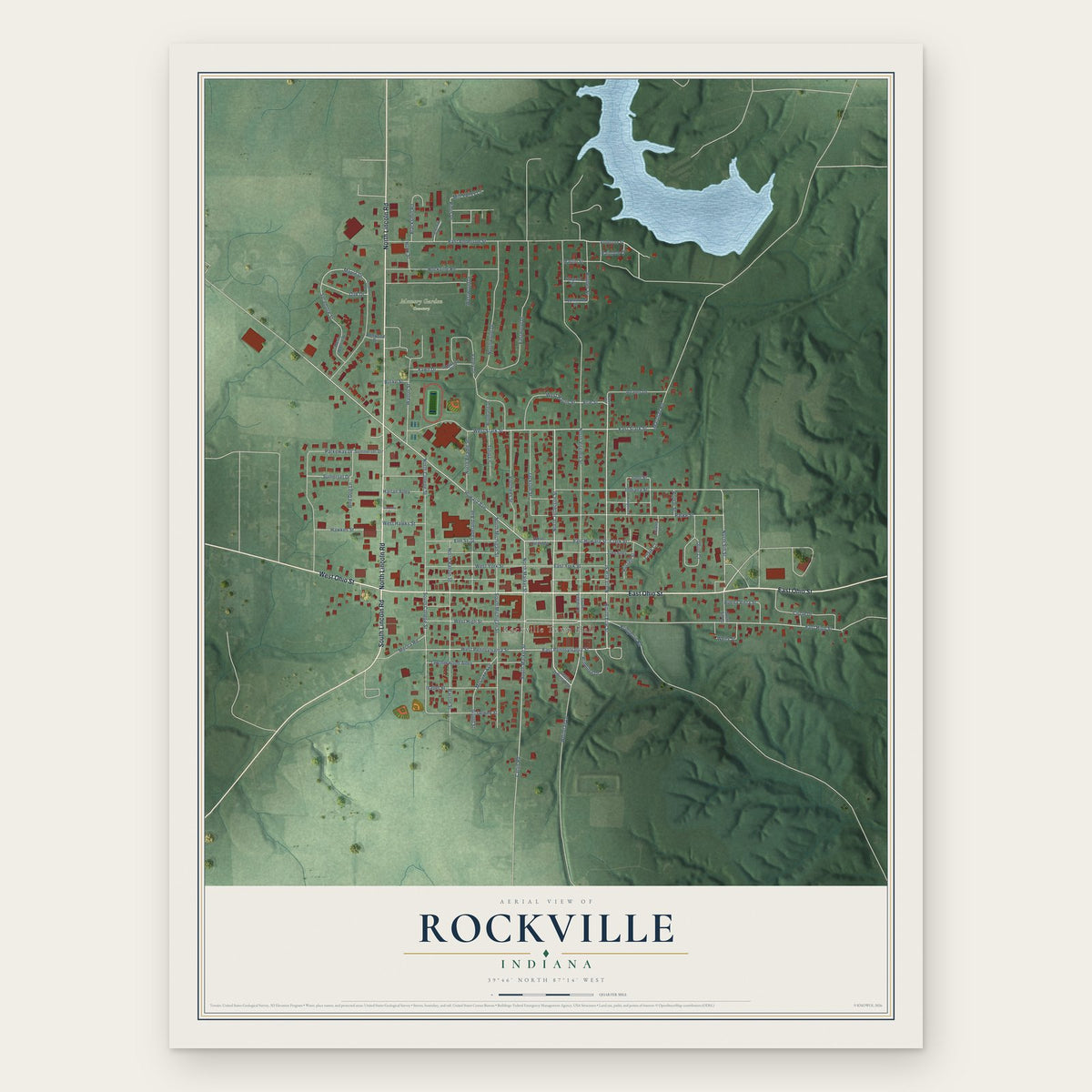 Rockville, Indiana map print, the full design