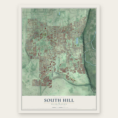South Hill, Washington map print, the full design