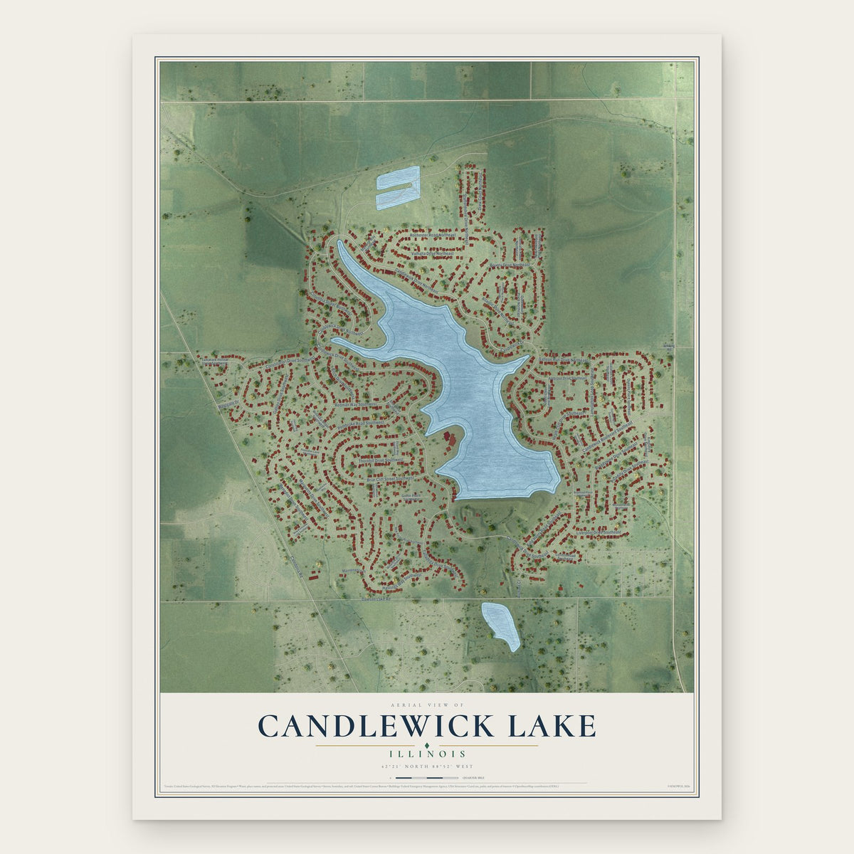 Candlewick Lake, Illinois map print, the full design