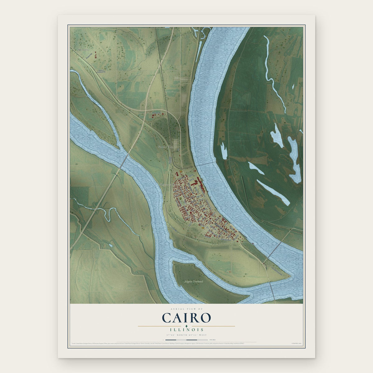 Cairo, Illinois map print, the full design