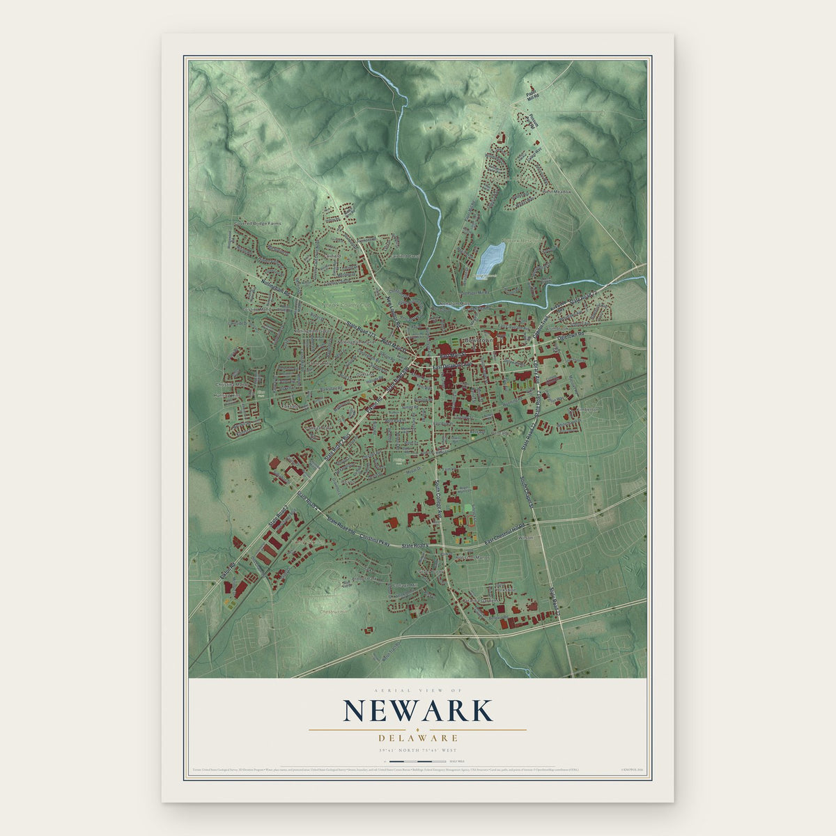 Newark, Delaware map print, the full design
