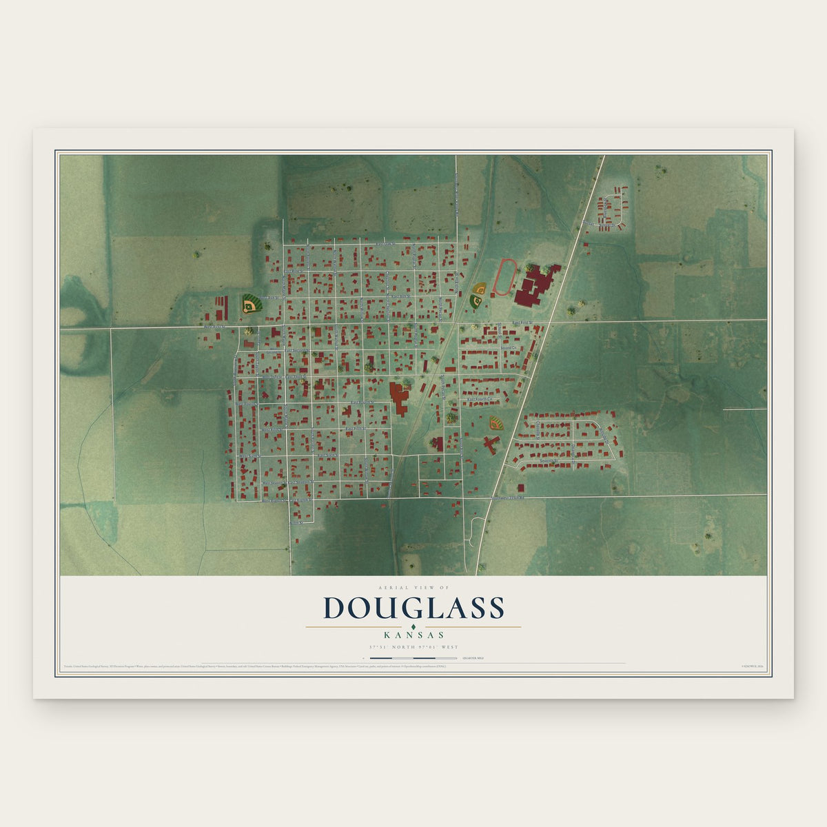 Douglass, Kansas map print, the full design