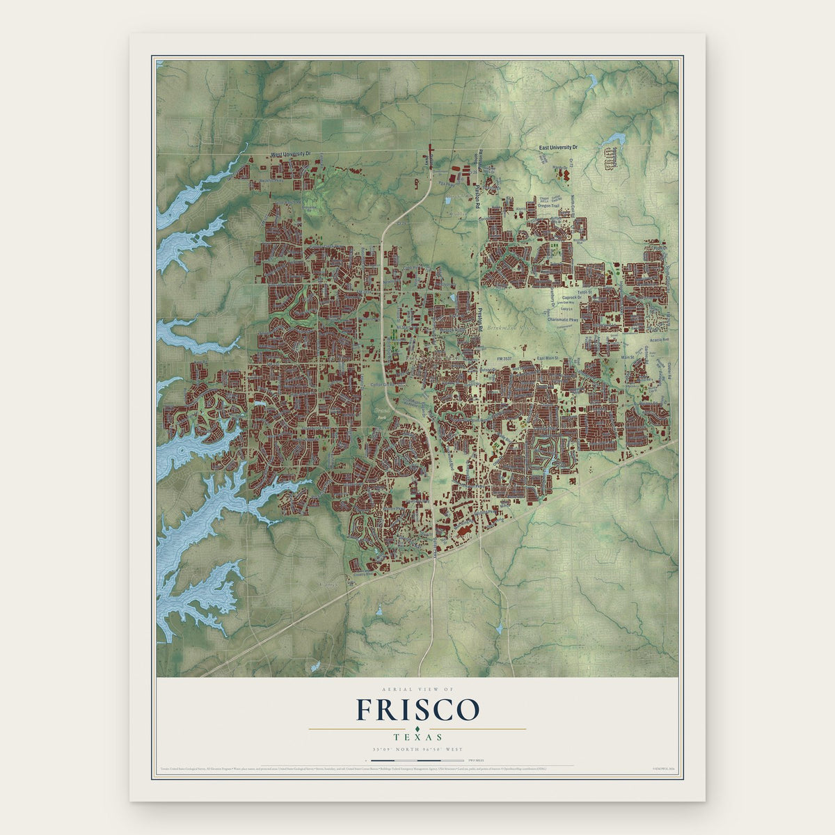 Frisco, Texas map print, the full design