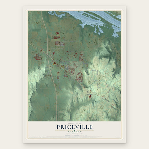 Priceville, Alabama map print, the full design