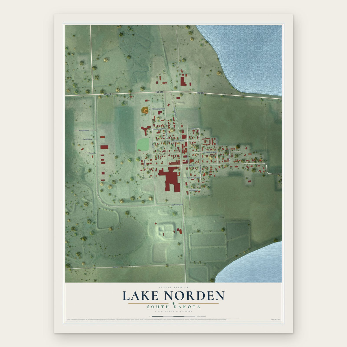 Lake Norden, South Dakota map print, the full design