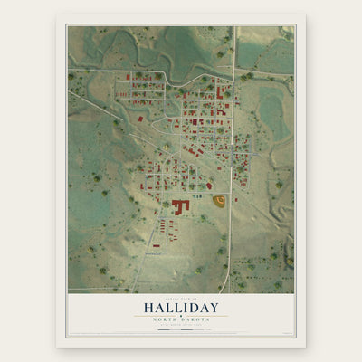 Halliday, North Dakota map print, the full design