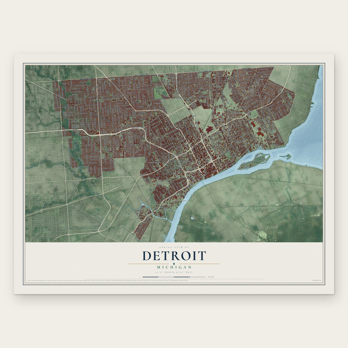 Detroit, Michigan map print, the full design