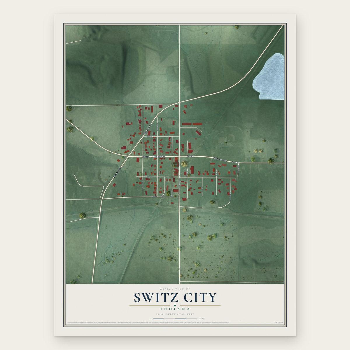 Switz City, Indiana map print, the full design