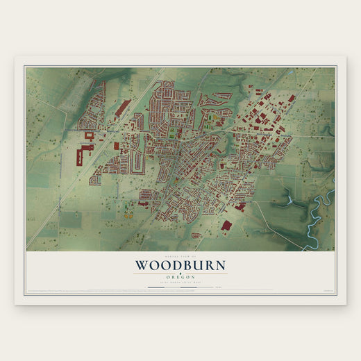 Woodburn, Oregon map print, the full design