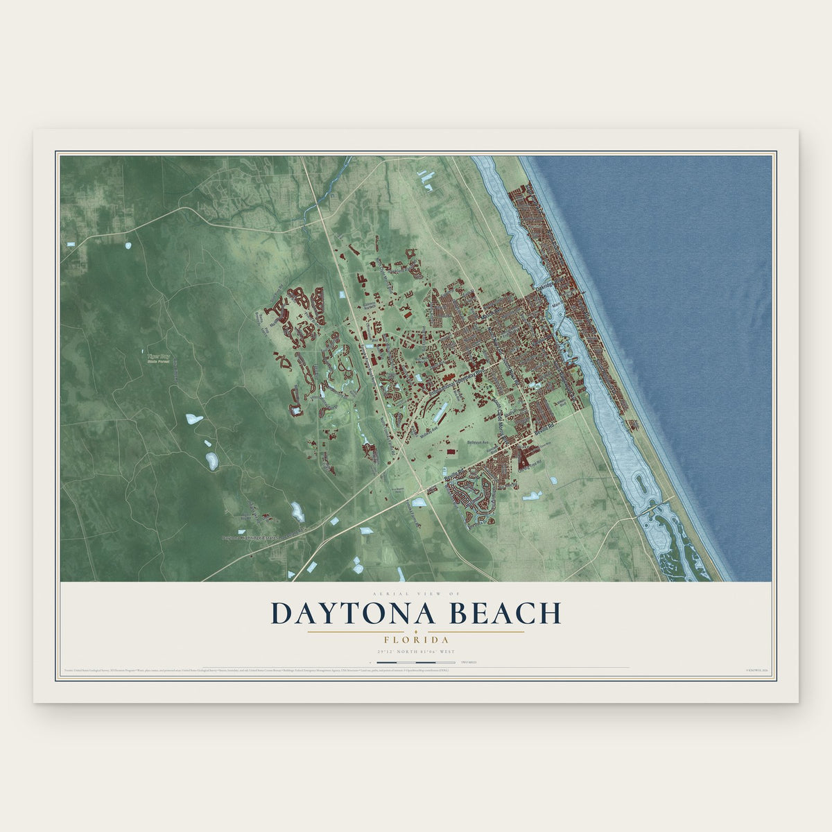 Daytona Beach, Florida map print, the full design