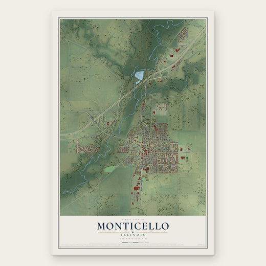 Monticello, Illinois map print, the full design