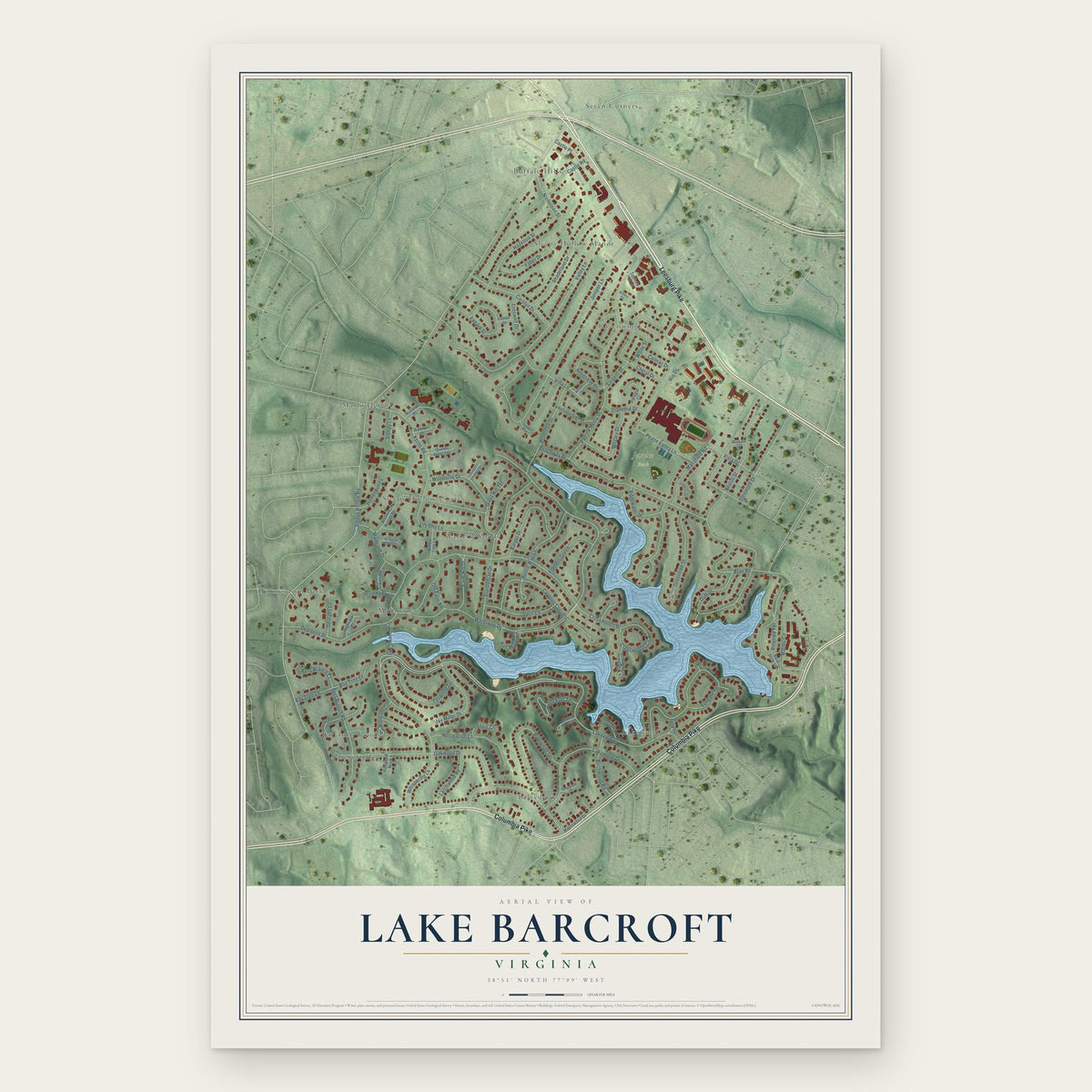 Lake Barcroft, Virginia map print, the full design