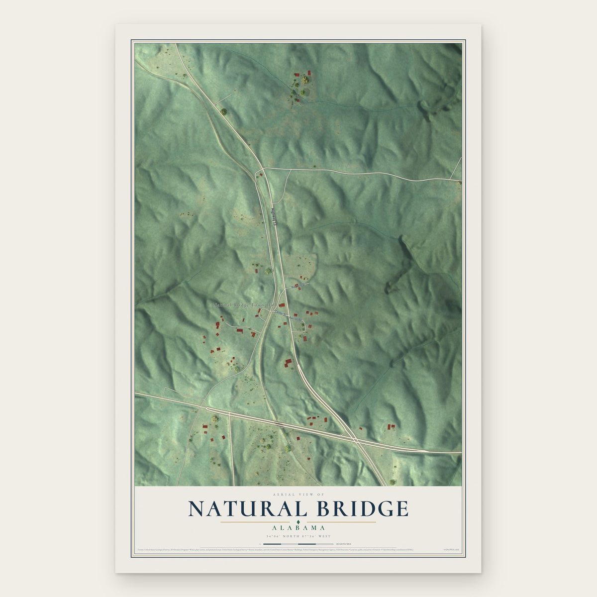 Natural Bridge, Alabama map print, the full design
