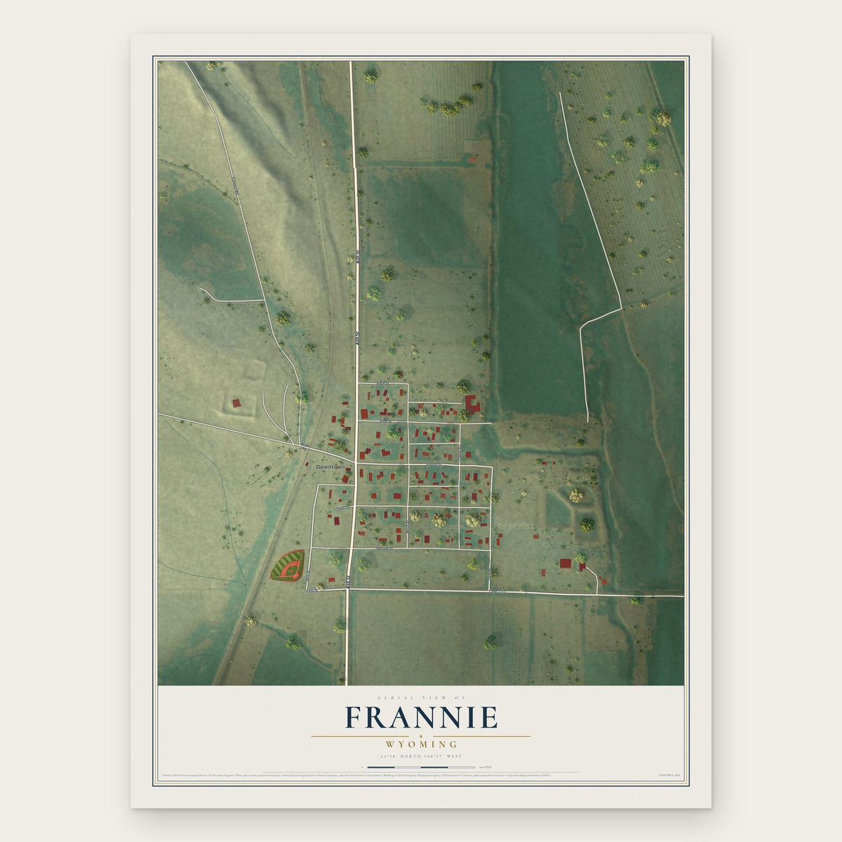 Frannie, Wyoming map print, the full design