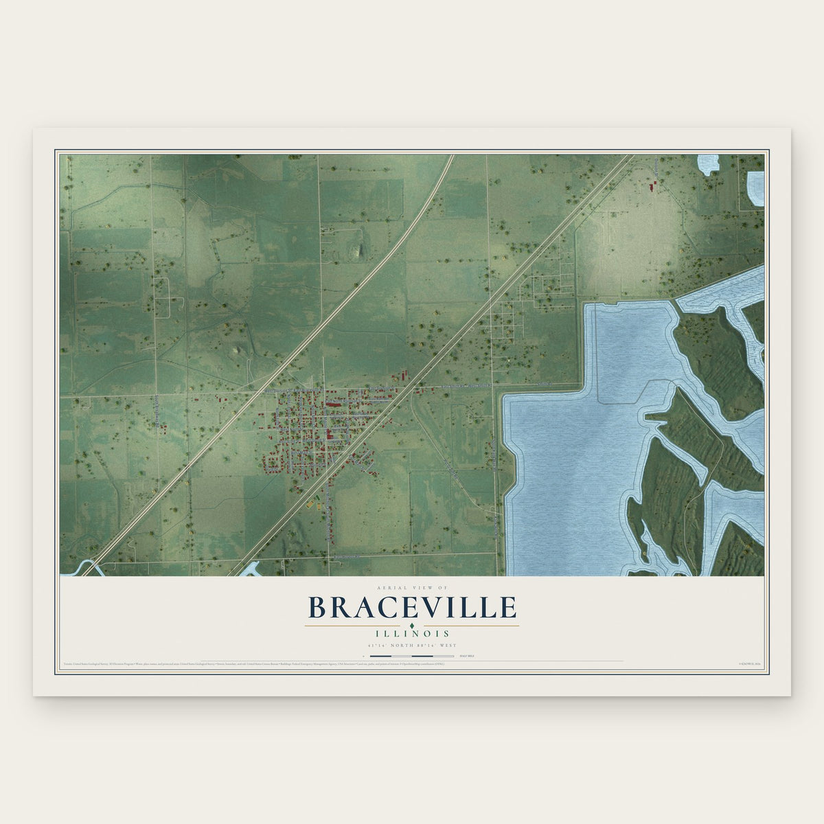 Braceville, Illinois map print, the full design