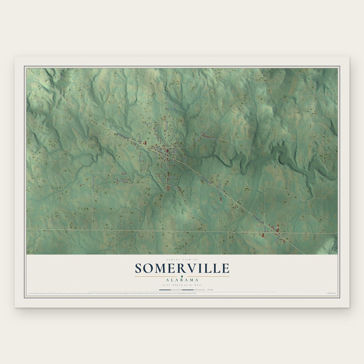 Somerville, Alabama map print, the full design