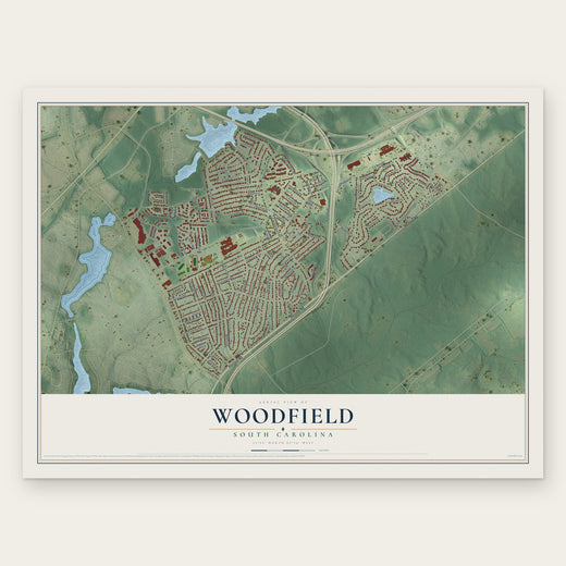 Woodfield, South Carolina map print, the full design