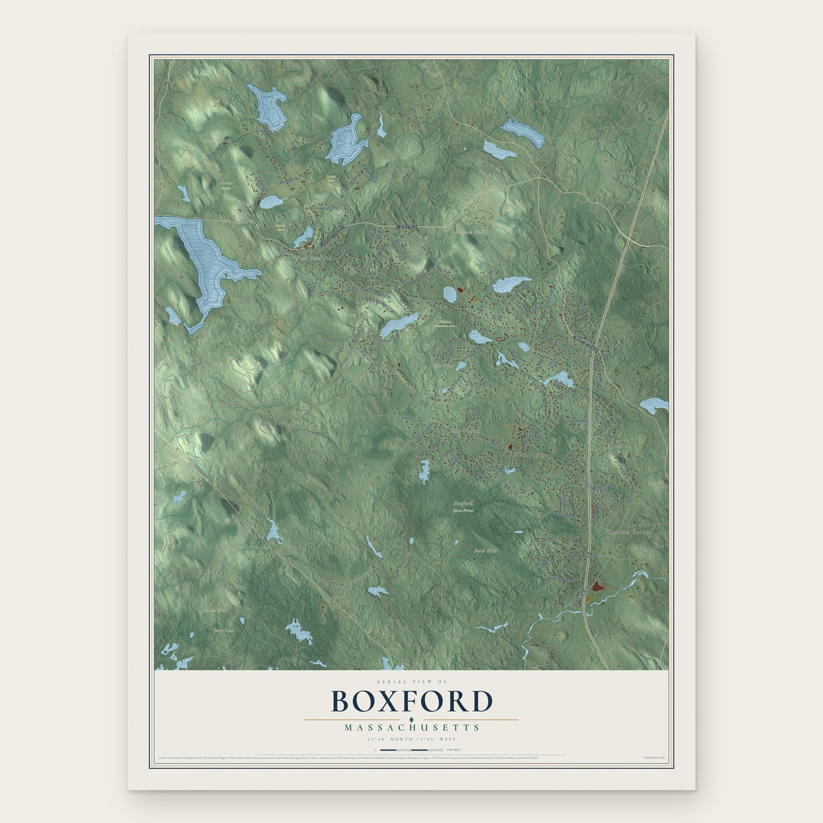 Boxford, Massachusetts map print, the full design