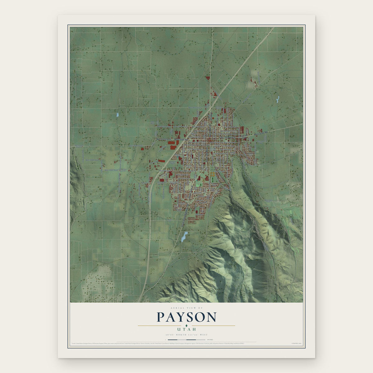 Payson, Utah map print, the full design