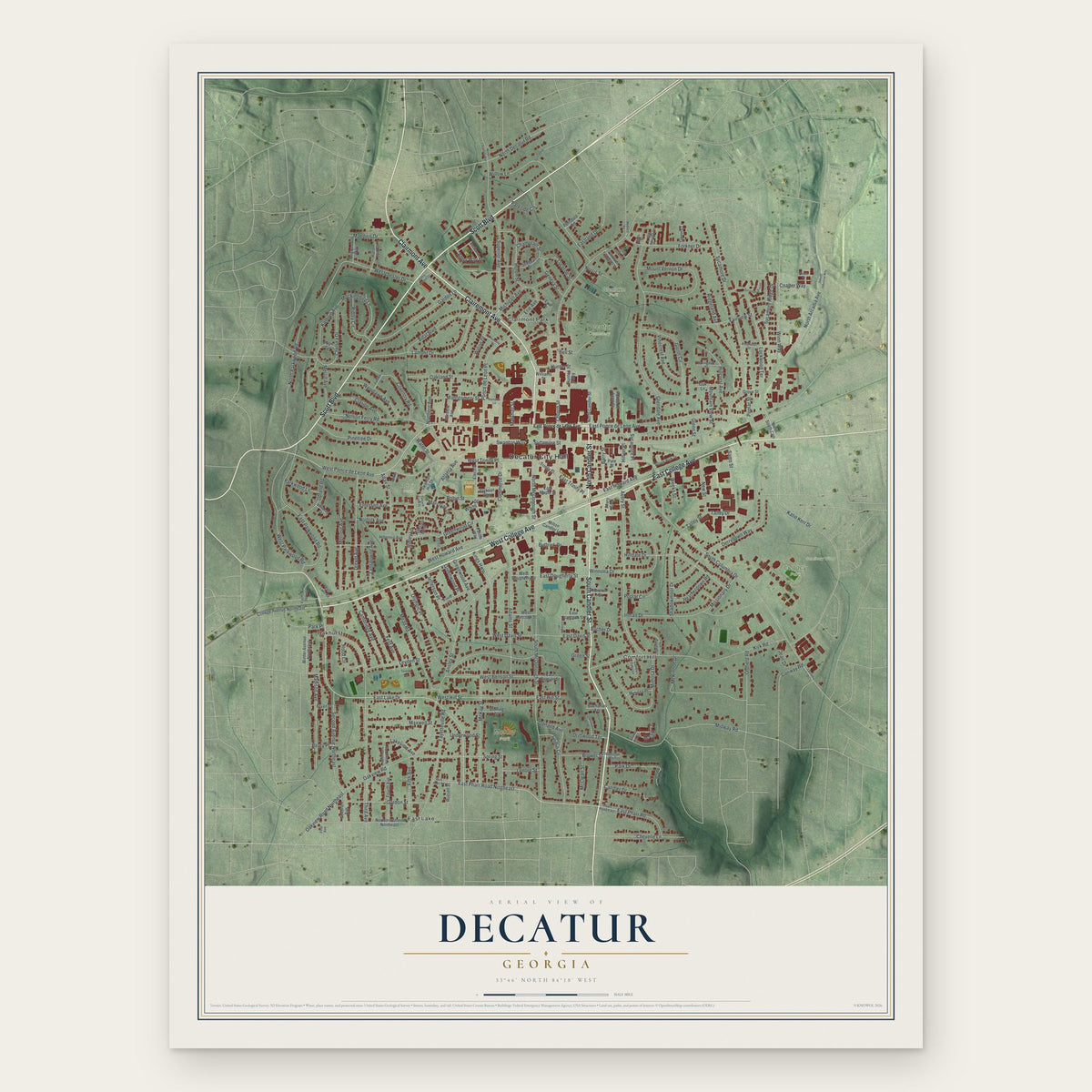 Decatur, Georgia map print, the full design