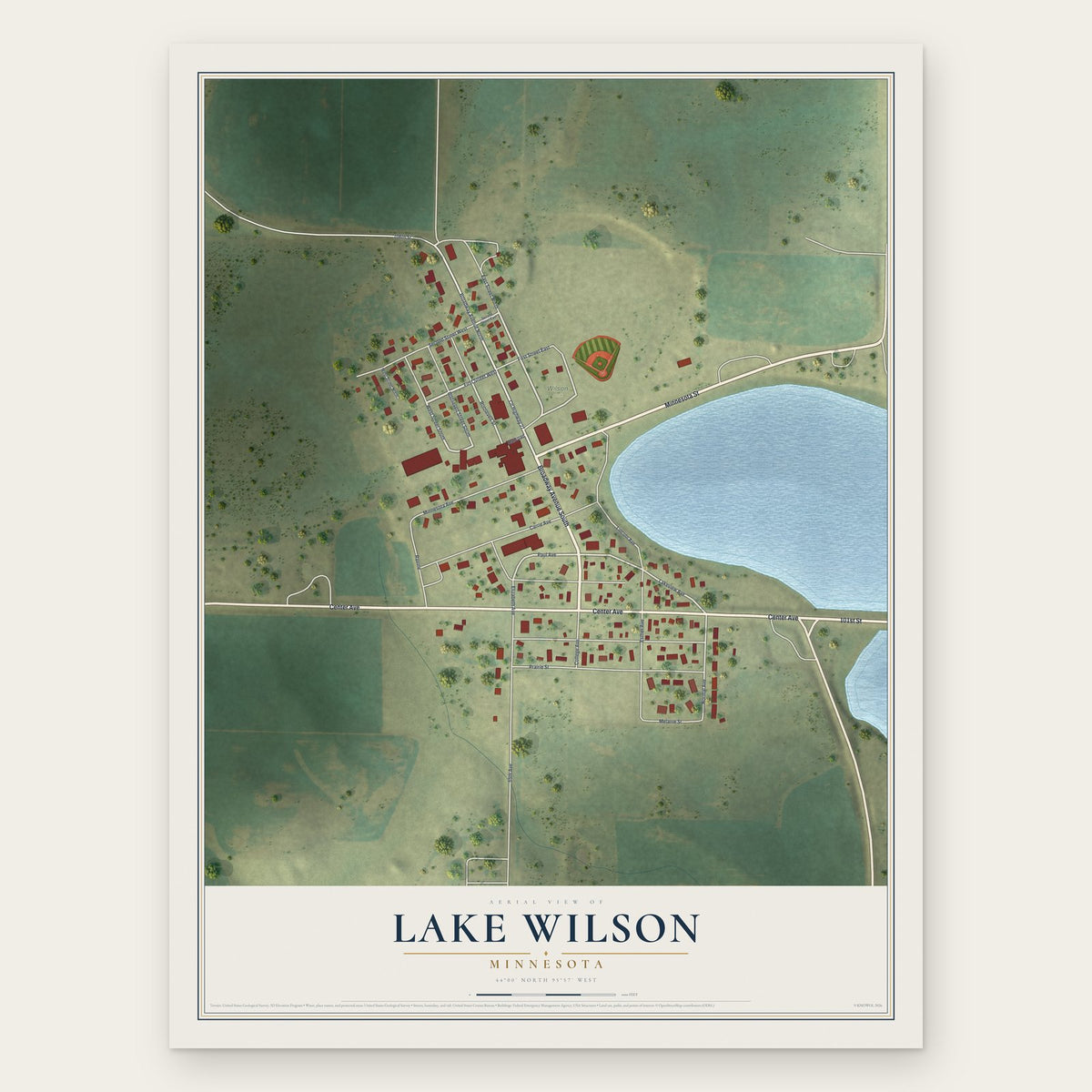Lake Wilson, Minnesota map print, the full design