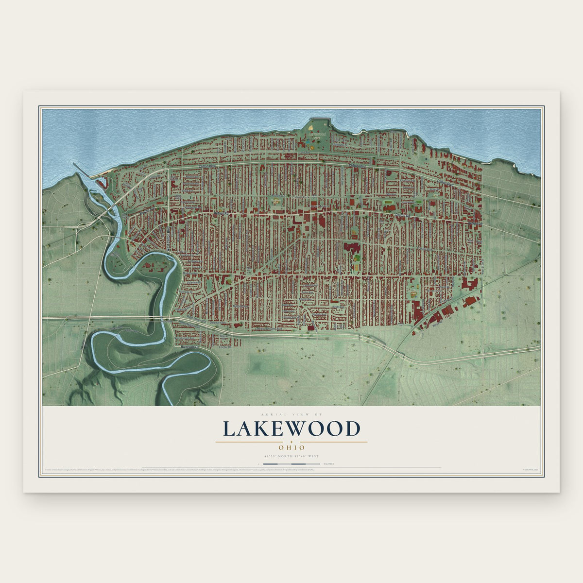 Lakewood, Ohio map print, the full design