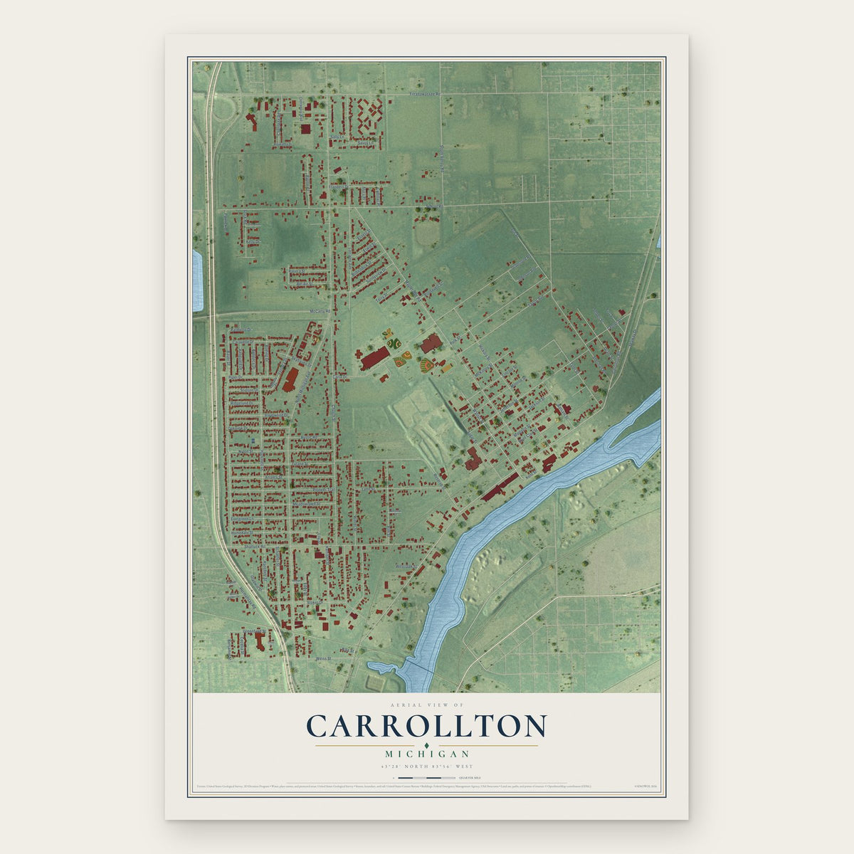 Carrollton, Michigan map print, the full design