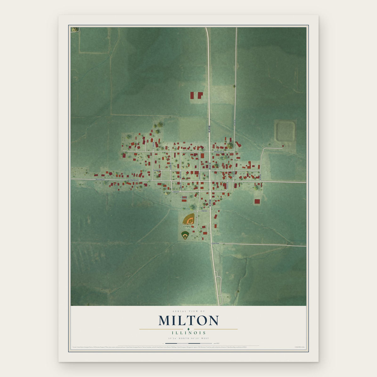 Milton, Illinois map print, the full design