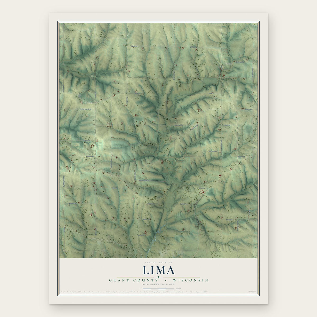 Lima, Grant County, Wisconsin map print, the full design