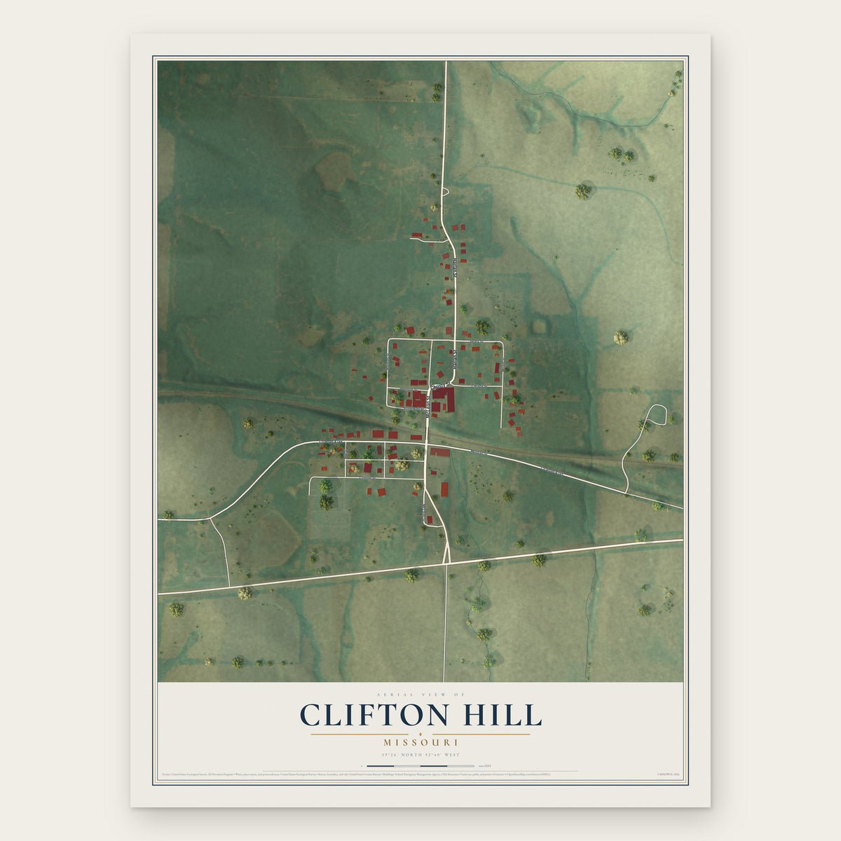 Clifton Hill, Missouri map print, the full design