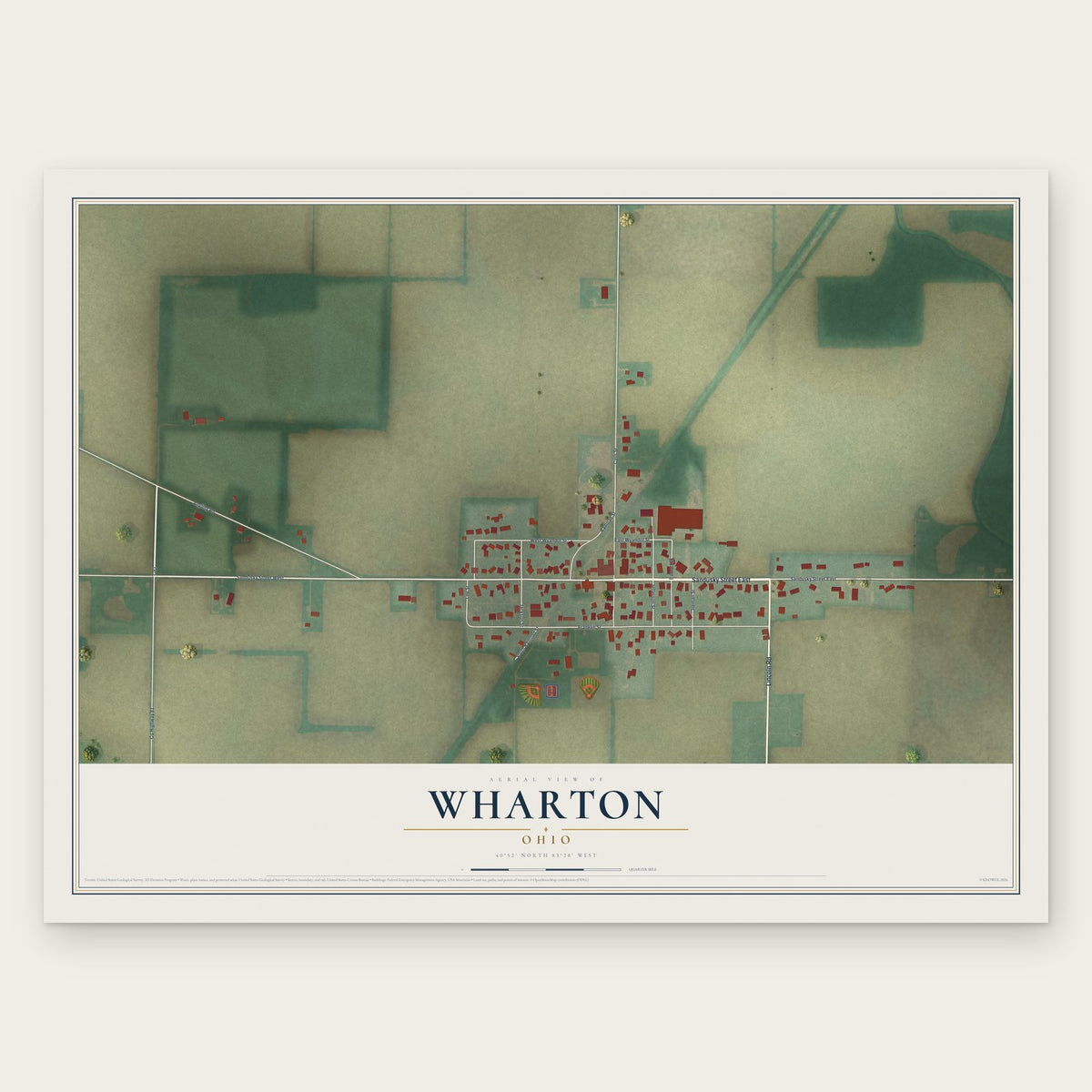 Wharton, Ohio map print, the full design