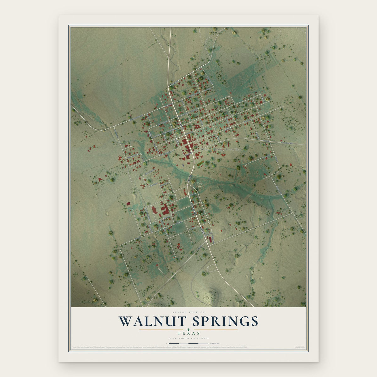 Walnut Springs, Texas map print, the full design