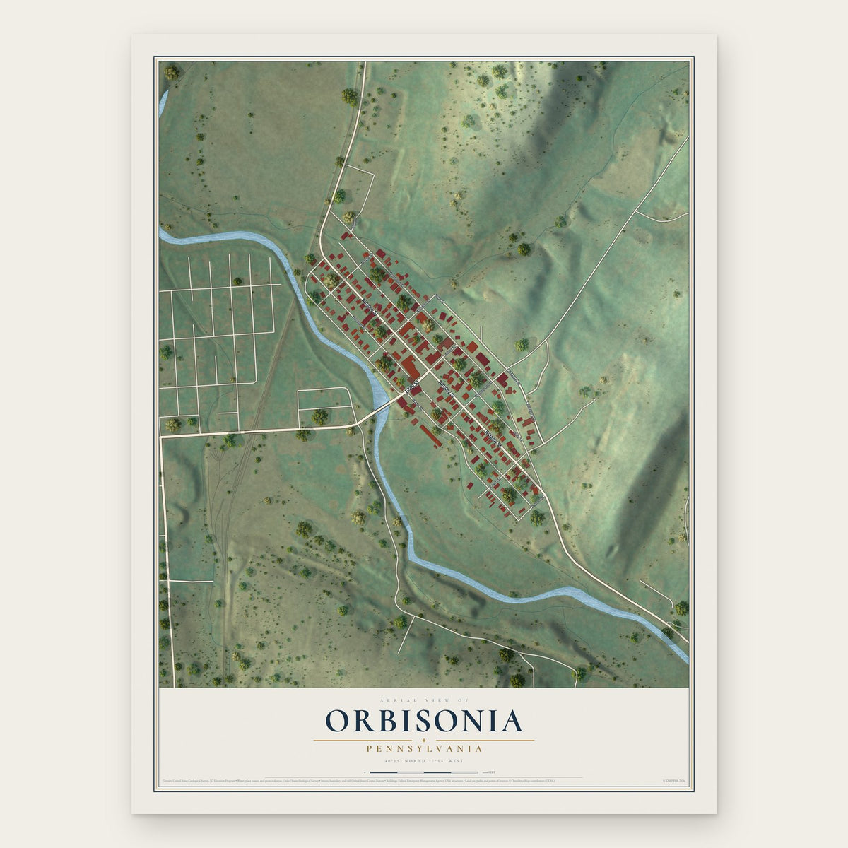 Orbisonia, Pennsylvania map print, the full design