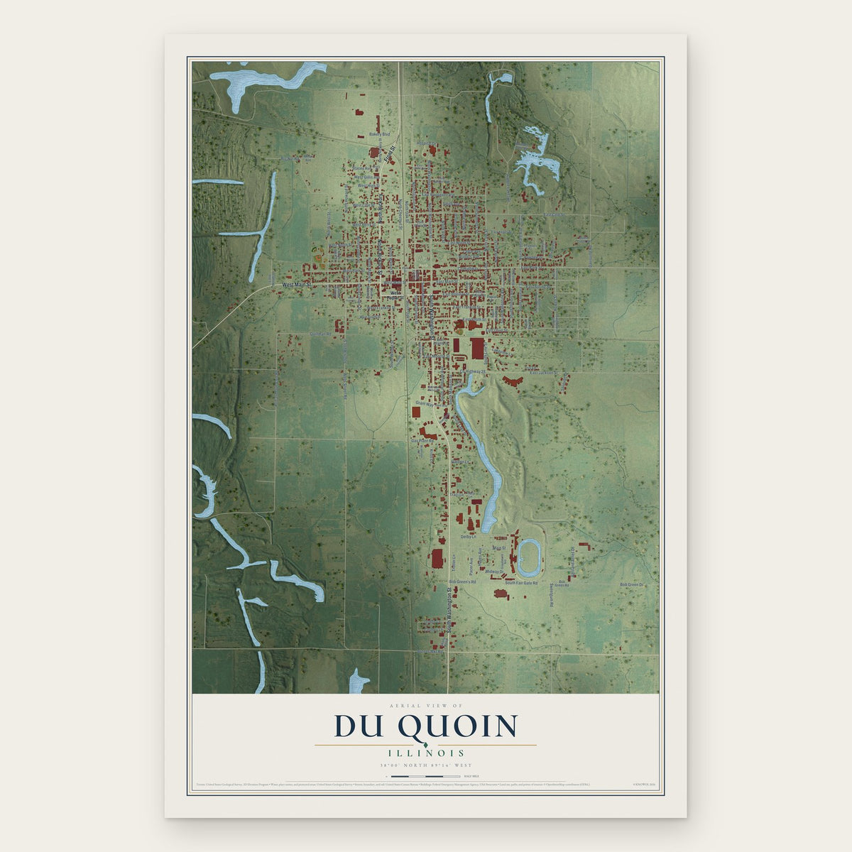 Du Quoin, Illinois map print, the full design