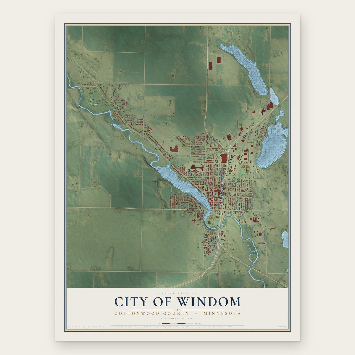 Windom, Minnesota map print, the full design