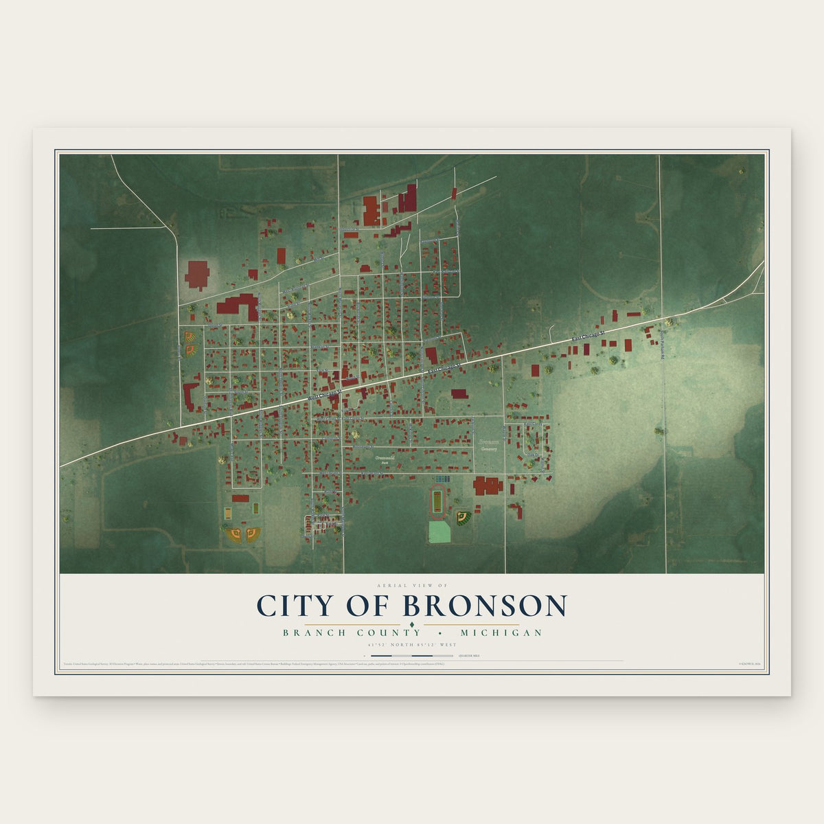 Bronson, Michigan map print, the full design