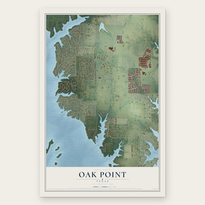 Oak Point, Texas map print, the full design