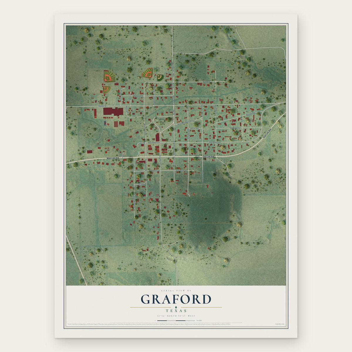 Graford, Texas map print, the full design