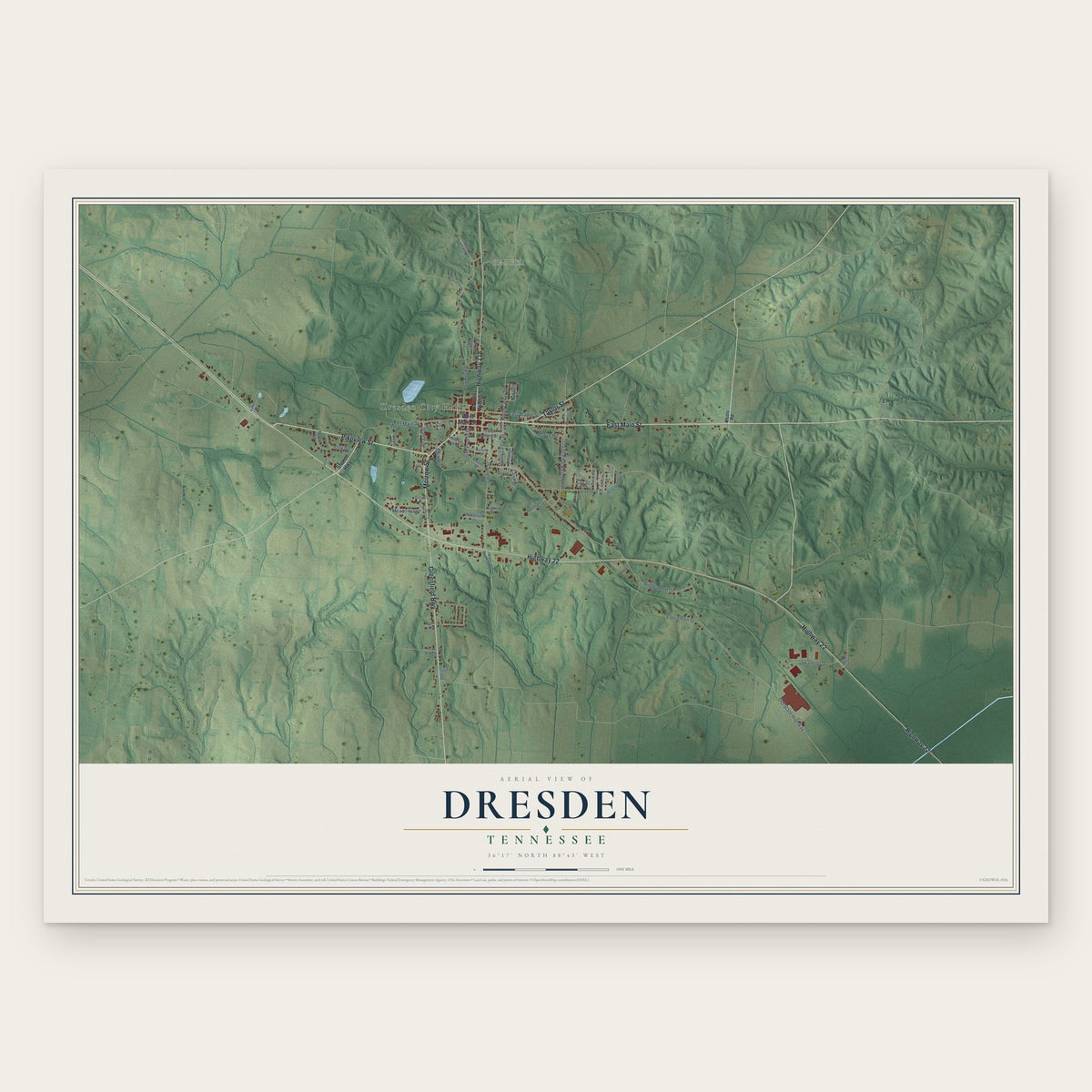 Dresden, Tennessee map print, the full design