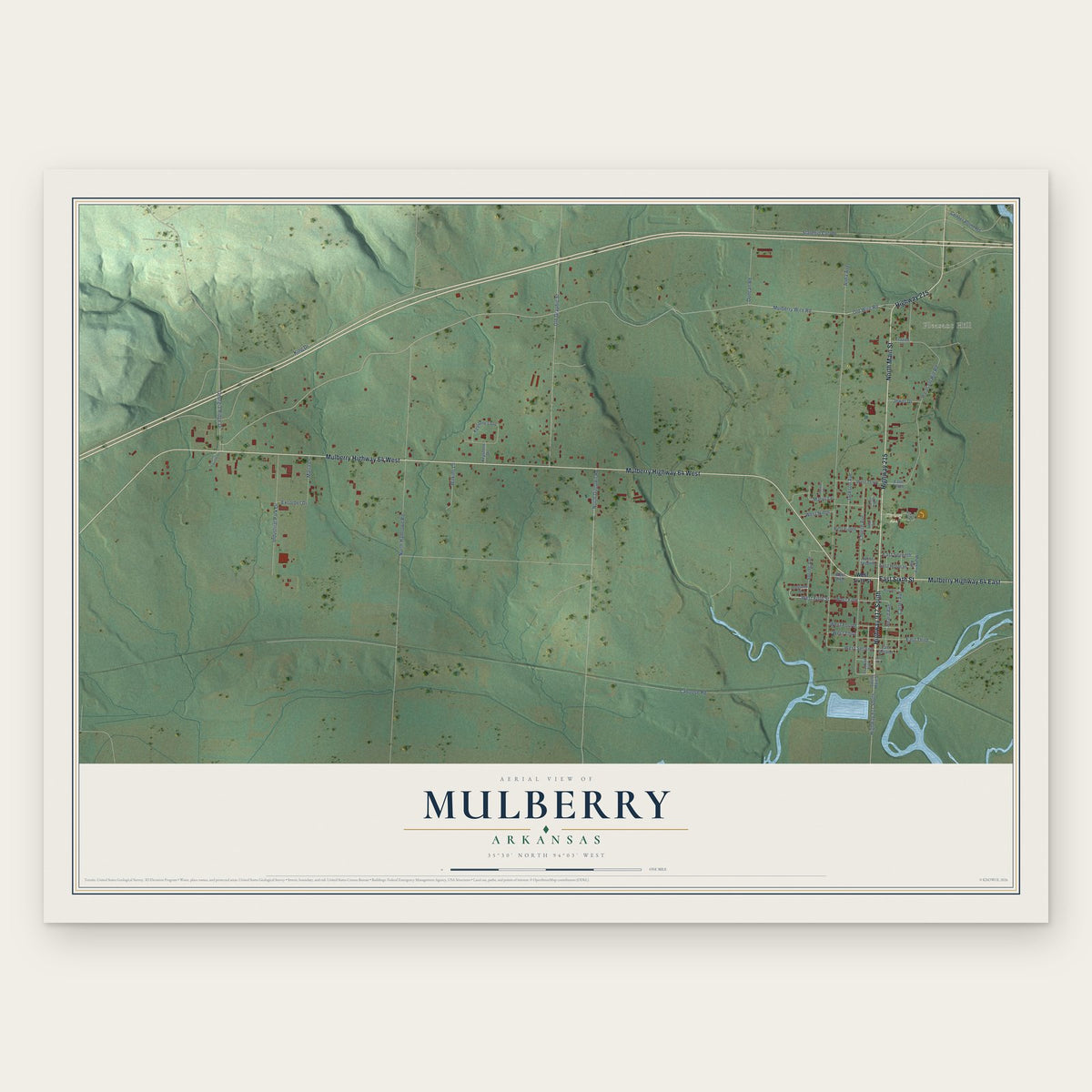 Mulberry, Arkansas map print, the full design