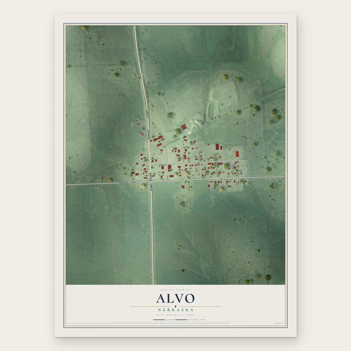 Alvo, Nebraska map print, the full design
