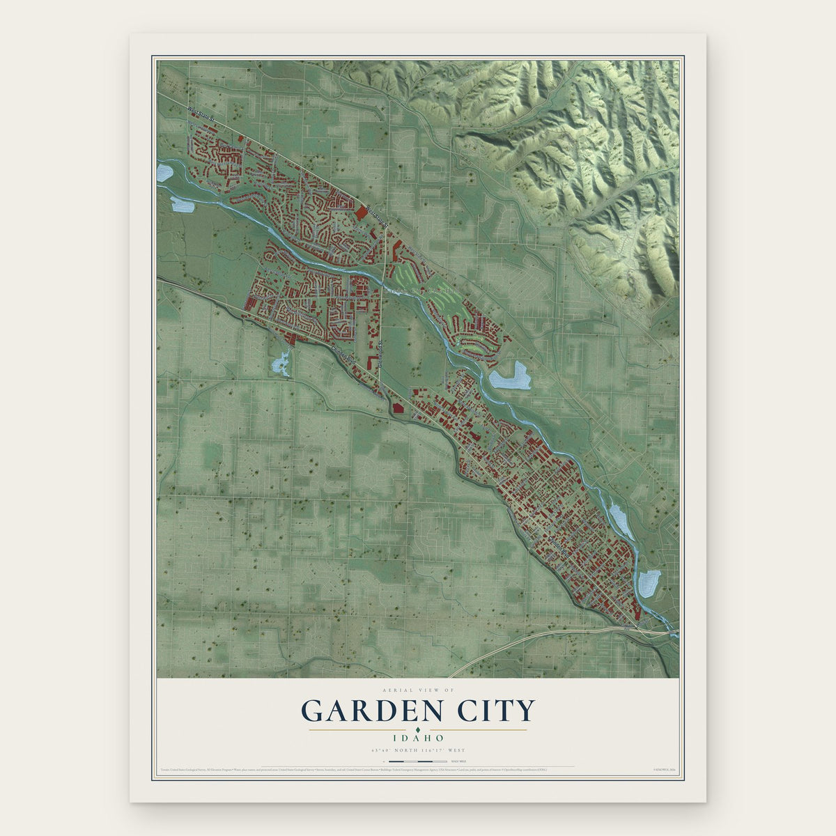 Garden City, Idaho map print, the full design