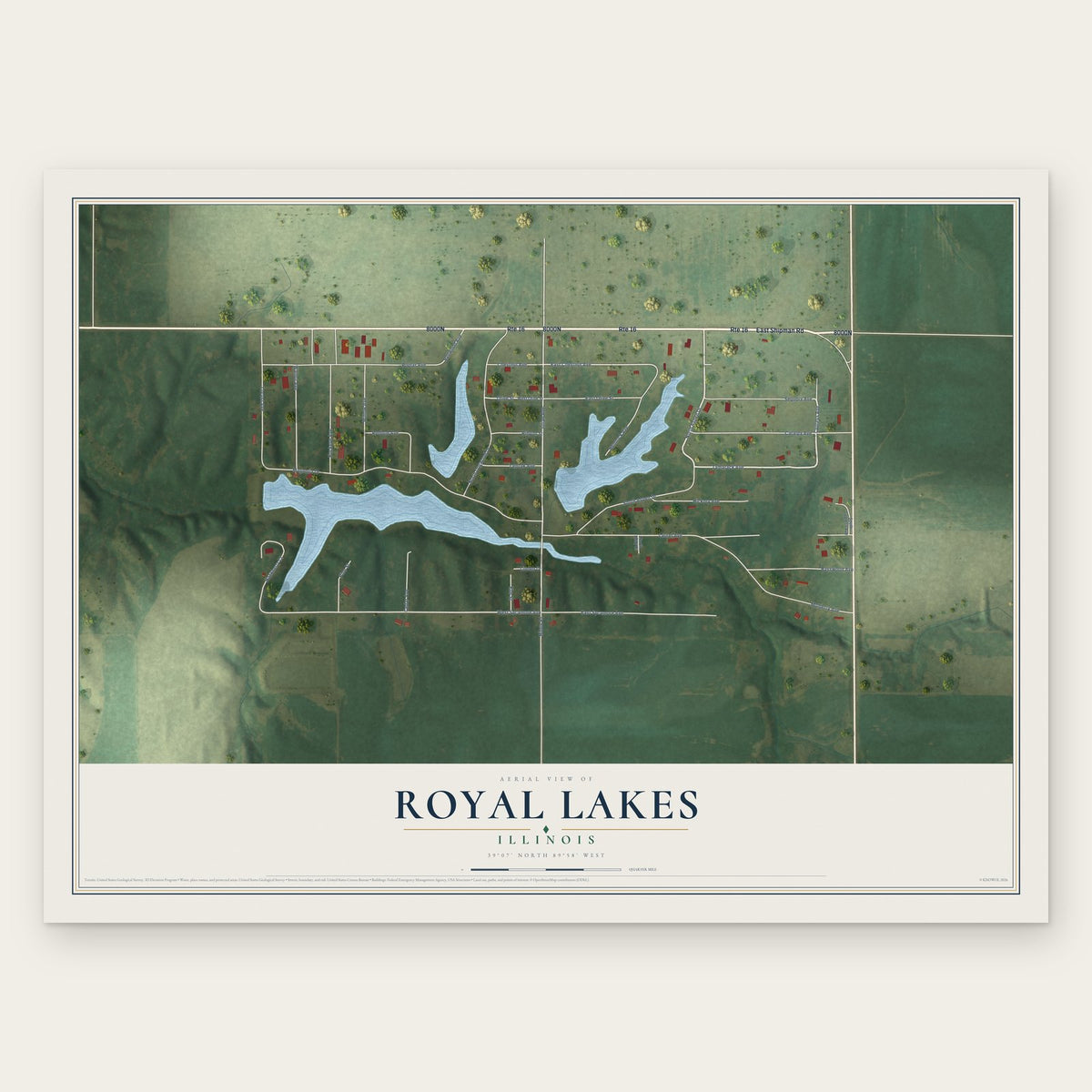 Royal Lakes, Illinois map print, the full design