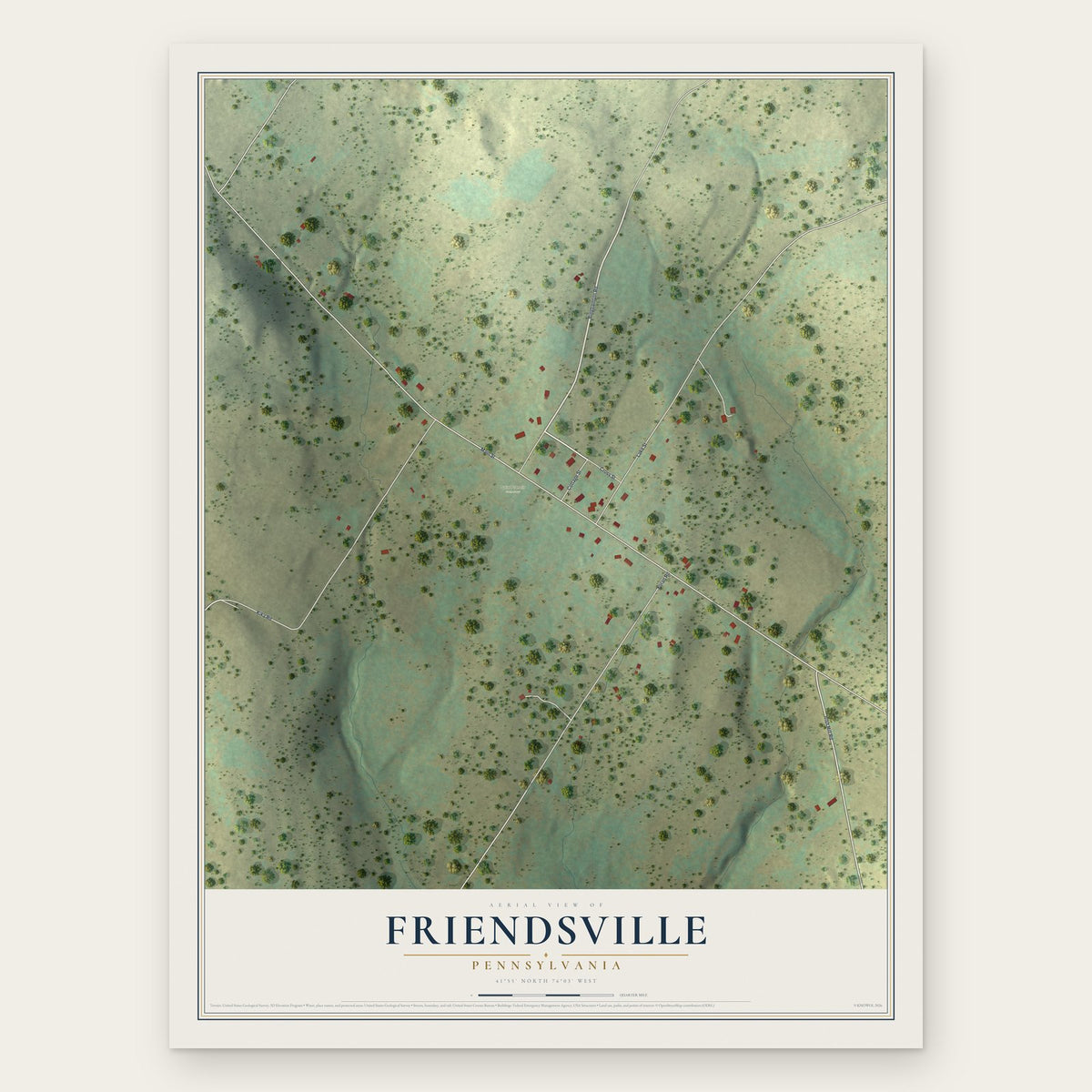 Friendsville, Pennsylvania map print, the full design